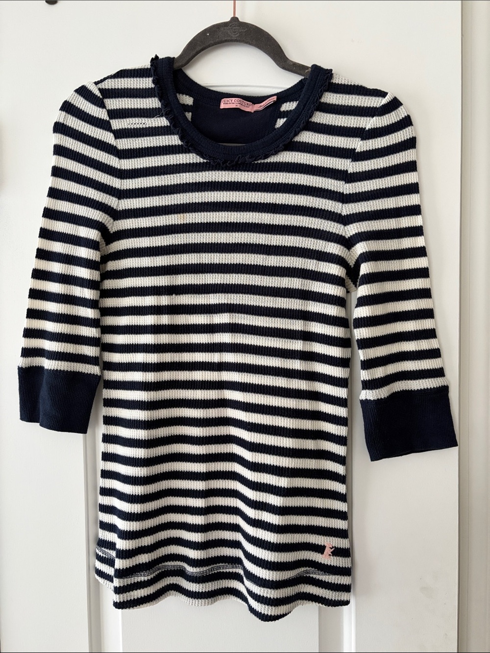 Juice couture Navy & White Striped Knit Top- one loose thread